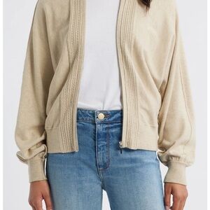Wit & Wisdom Heather Wheat Knit Zip-Up Sweater